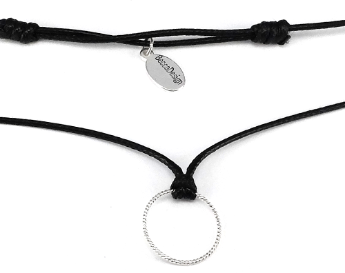 Halskedja svart - sterling silver - reglerbar bild